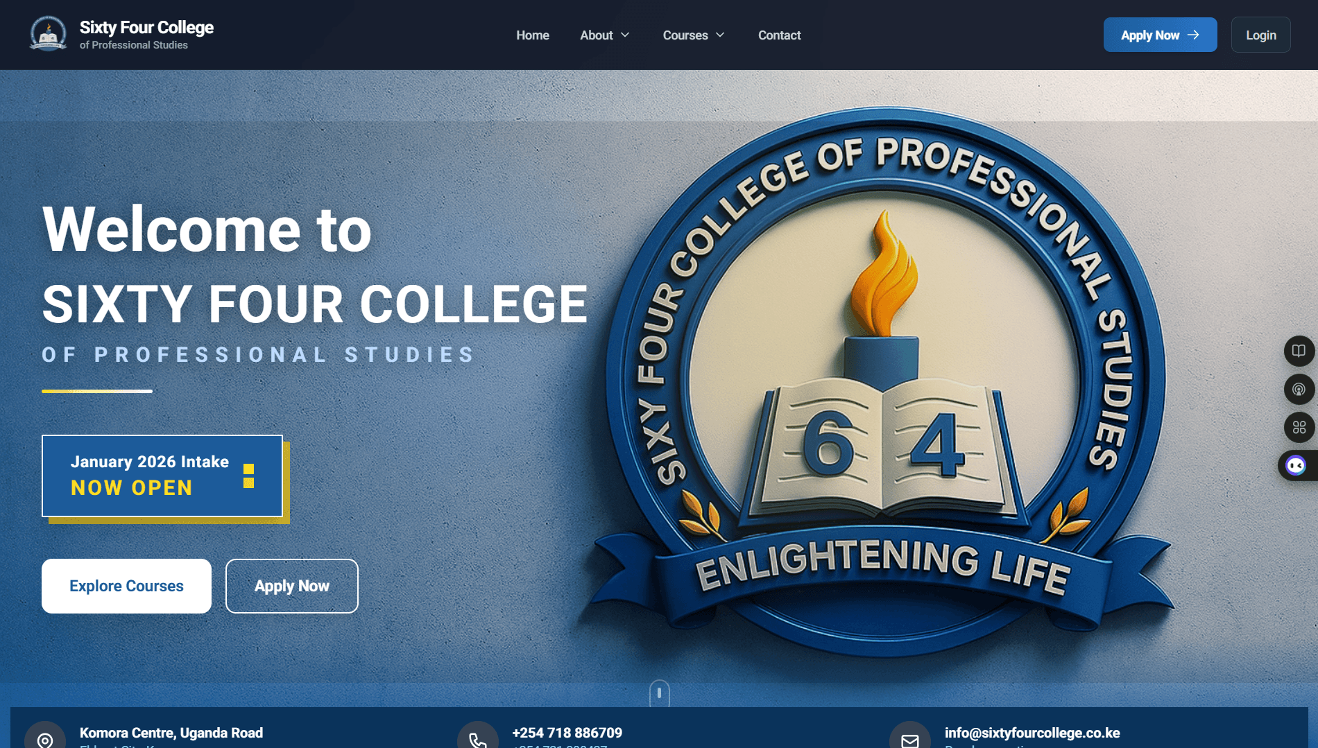 64 College desktop screenshot in dark mode