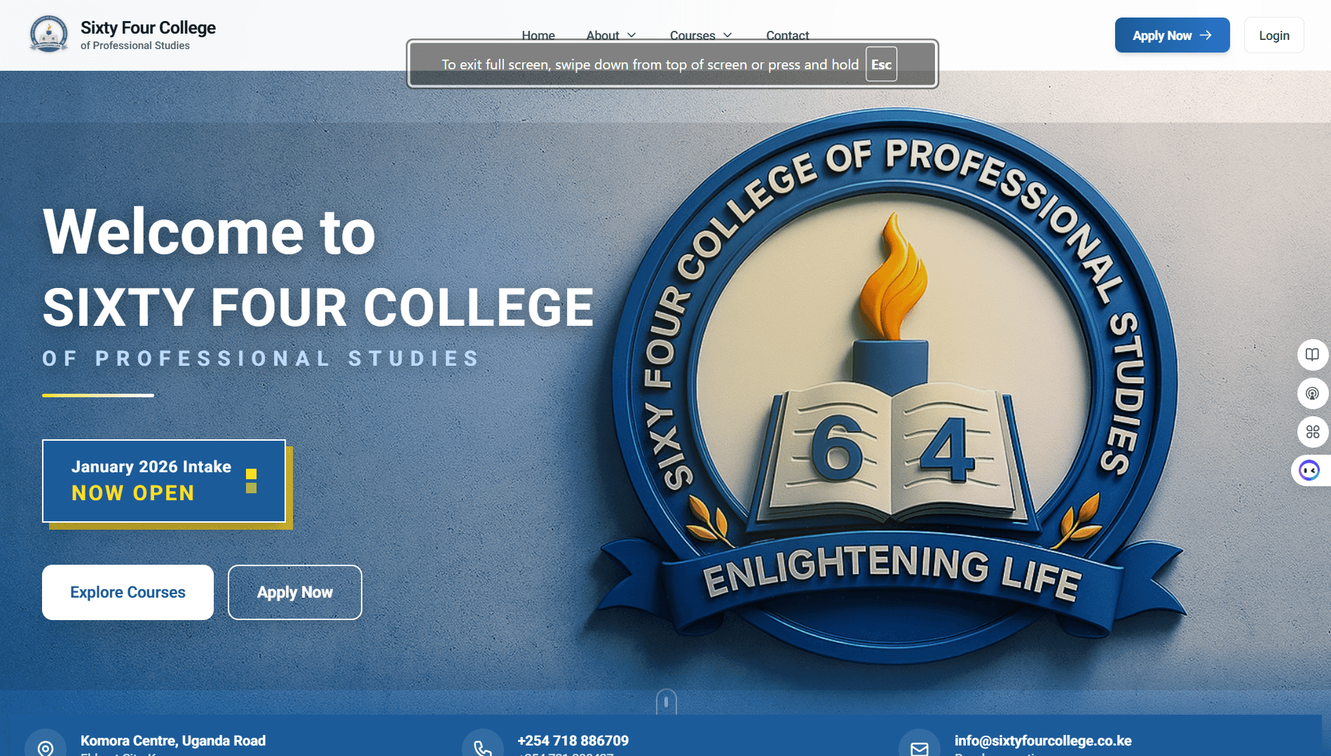 64 College desktop screenshot in light mode