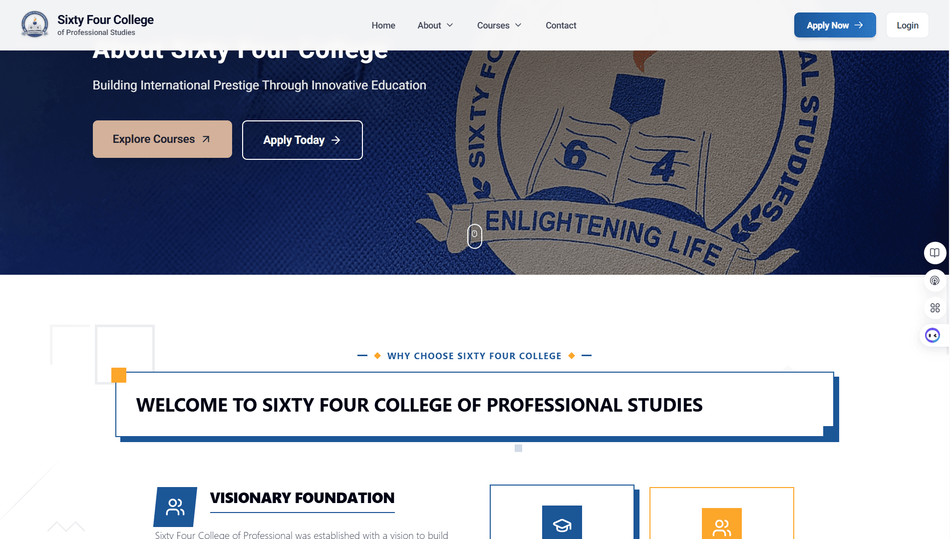 64 College desktop screenshot in light mode