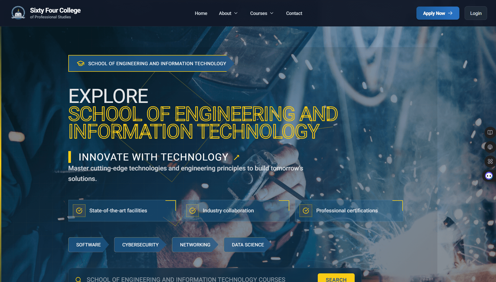 64 College desktop screenshot in dark mode