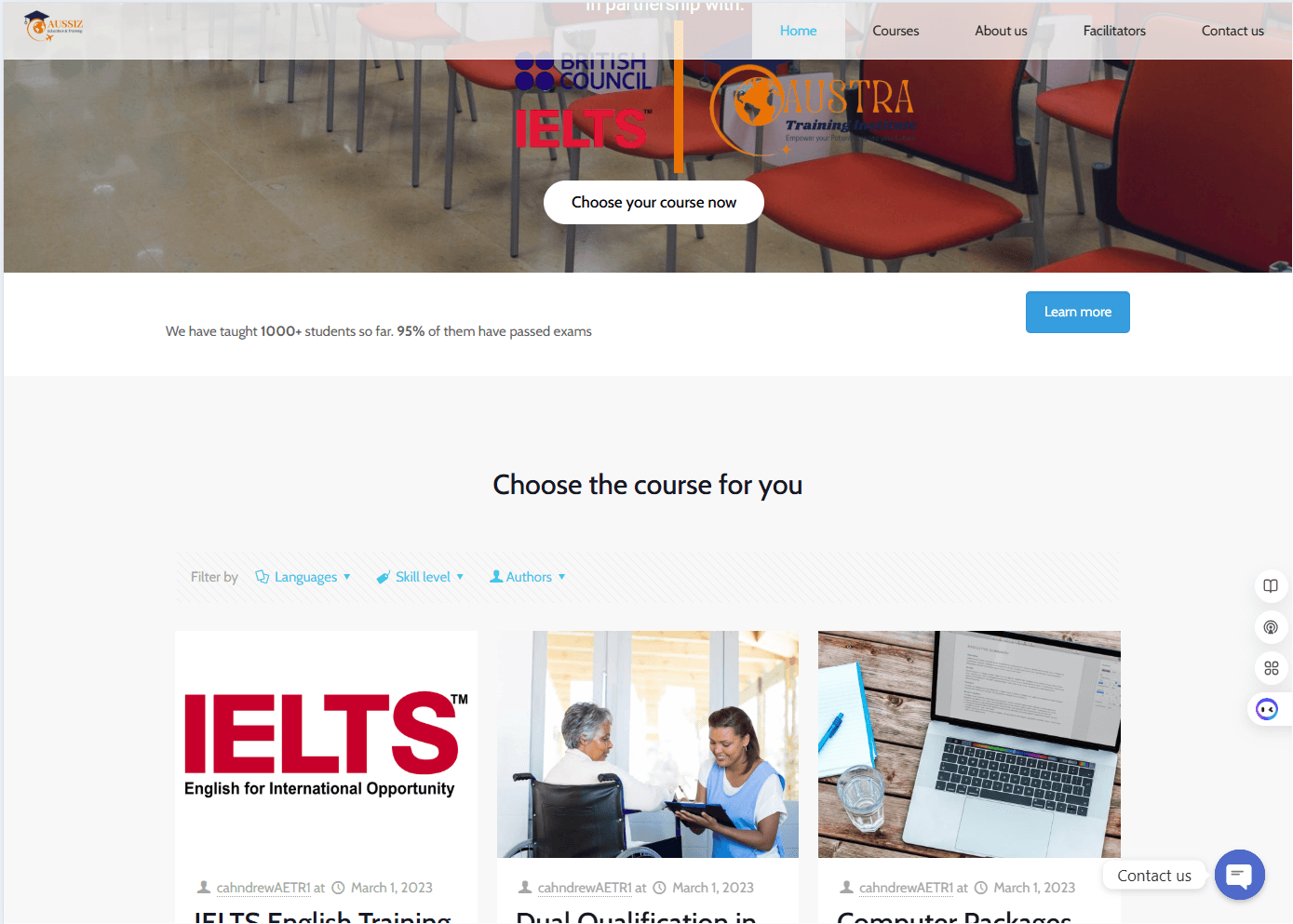 Aussiz Education and Training desktop screenshot in light mode