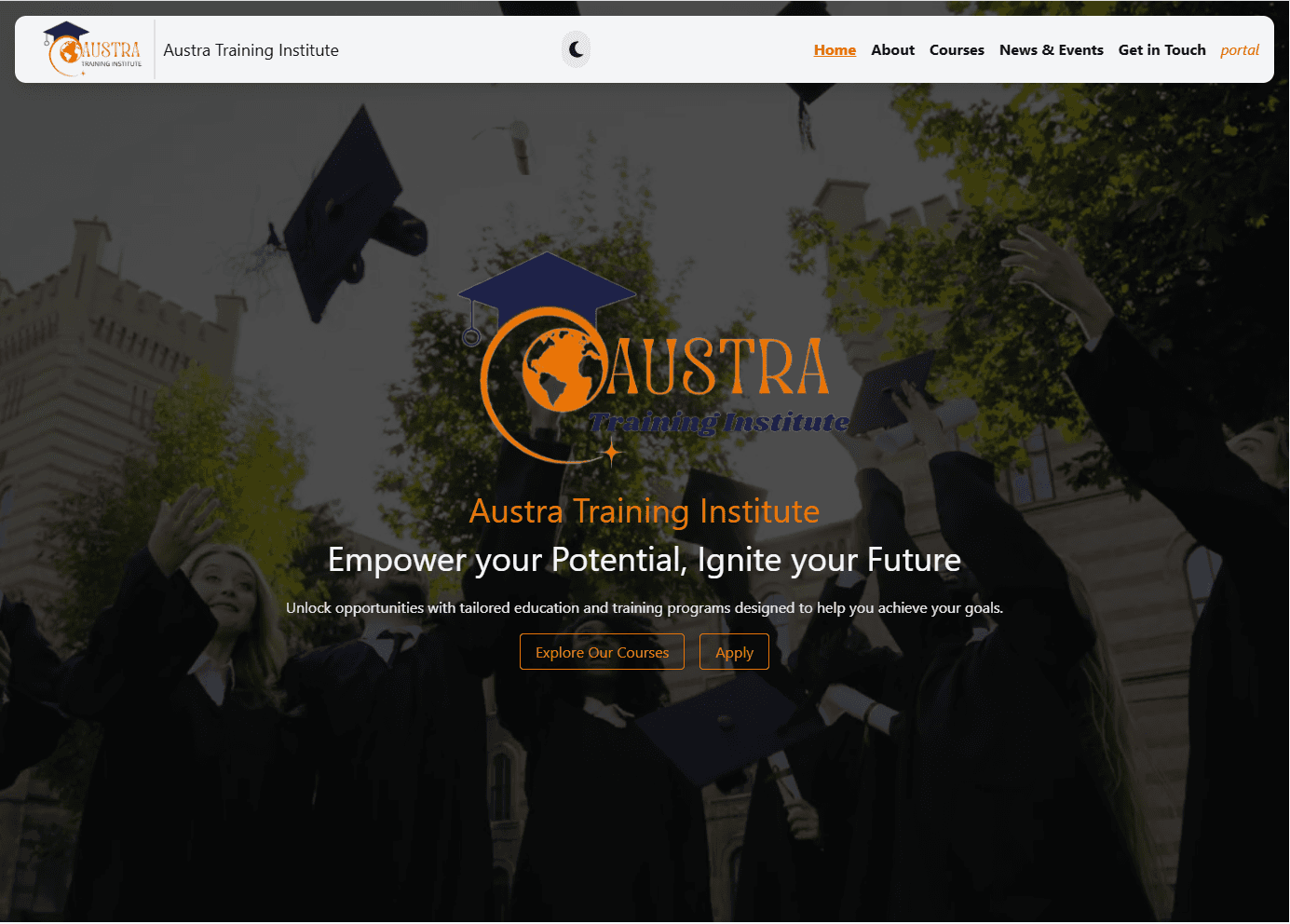 Austra Training Institute desktop screenshot in light mode