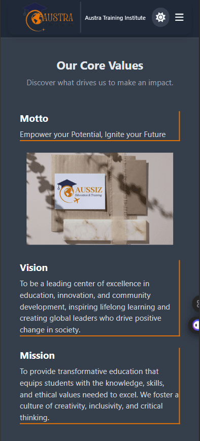 Austra Training Institute mobile screenshot in dark mode