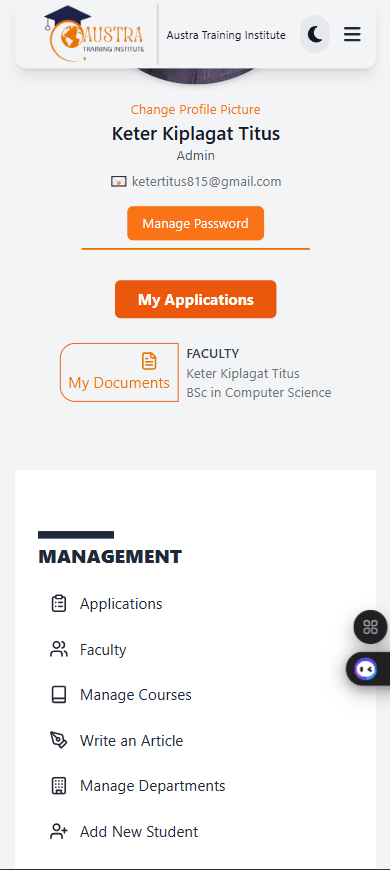 Austra Training Institute mobile screenshot in light mode