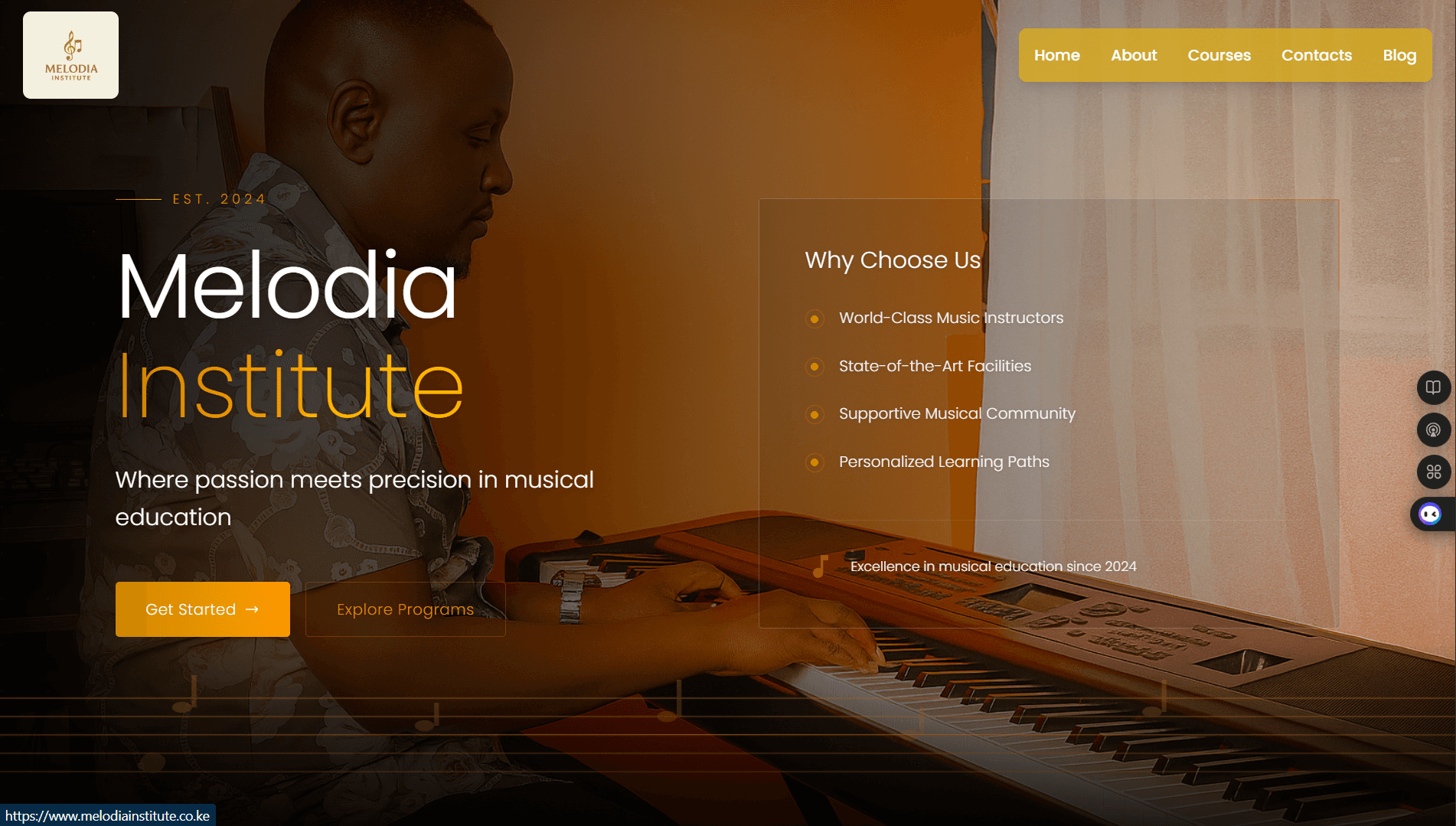 Melodia Institute of Music desktop screenshot in light mode