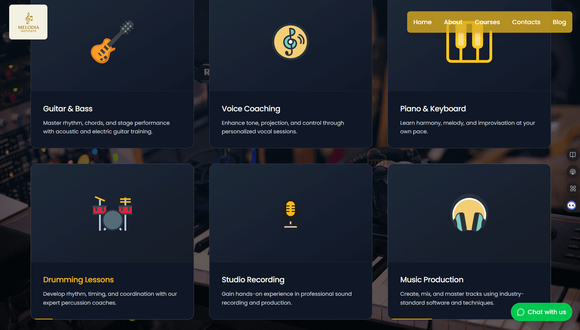 Melodia Institute of Music desktop screenshot in light mode