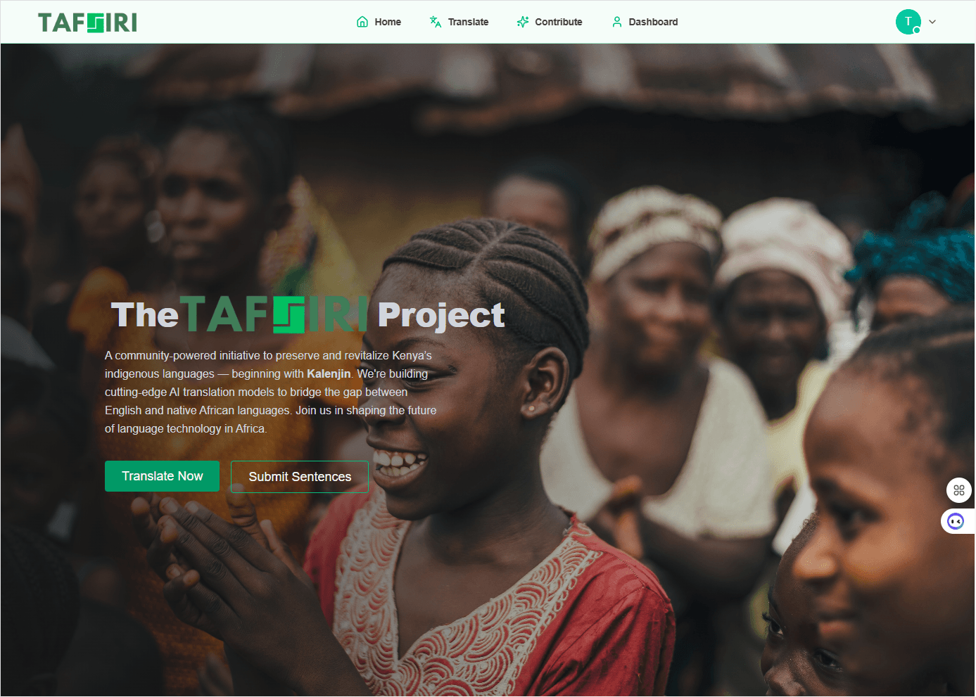 Tafsiri community project desktop screenshot in light mode